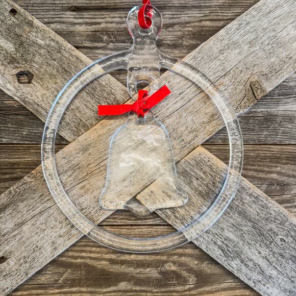 Vintage MJ Designs, Hanging Ornament Heavy Glass Ring Encircling Bell w/ Box - Picture 9 of 9